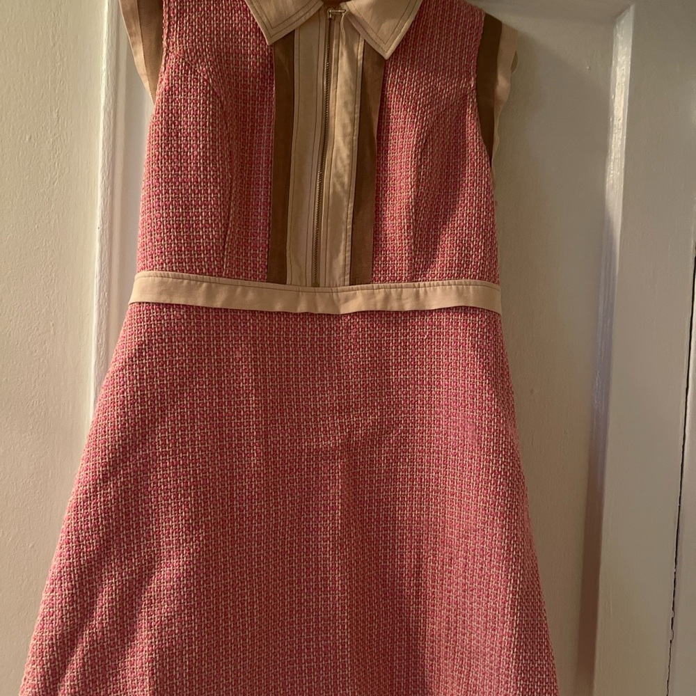 Maeve Sleeveless Pink and Cream A-Line Dress with Peter Pan Collar